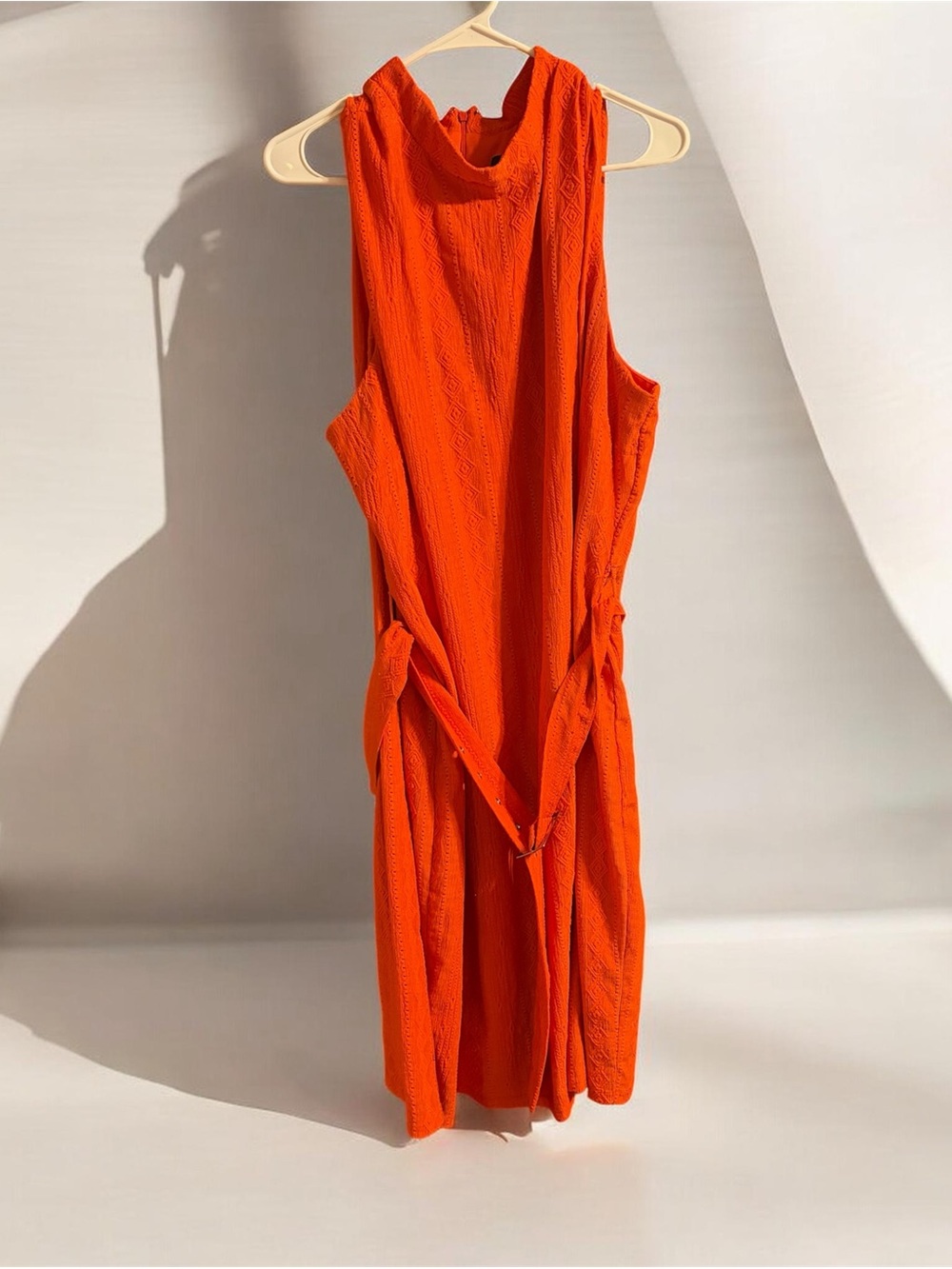 Ashley Stewart Strapless Textured Orange Dress with Waist Tie